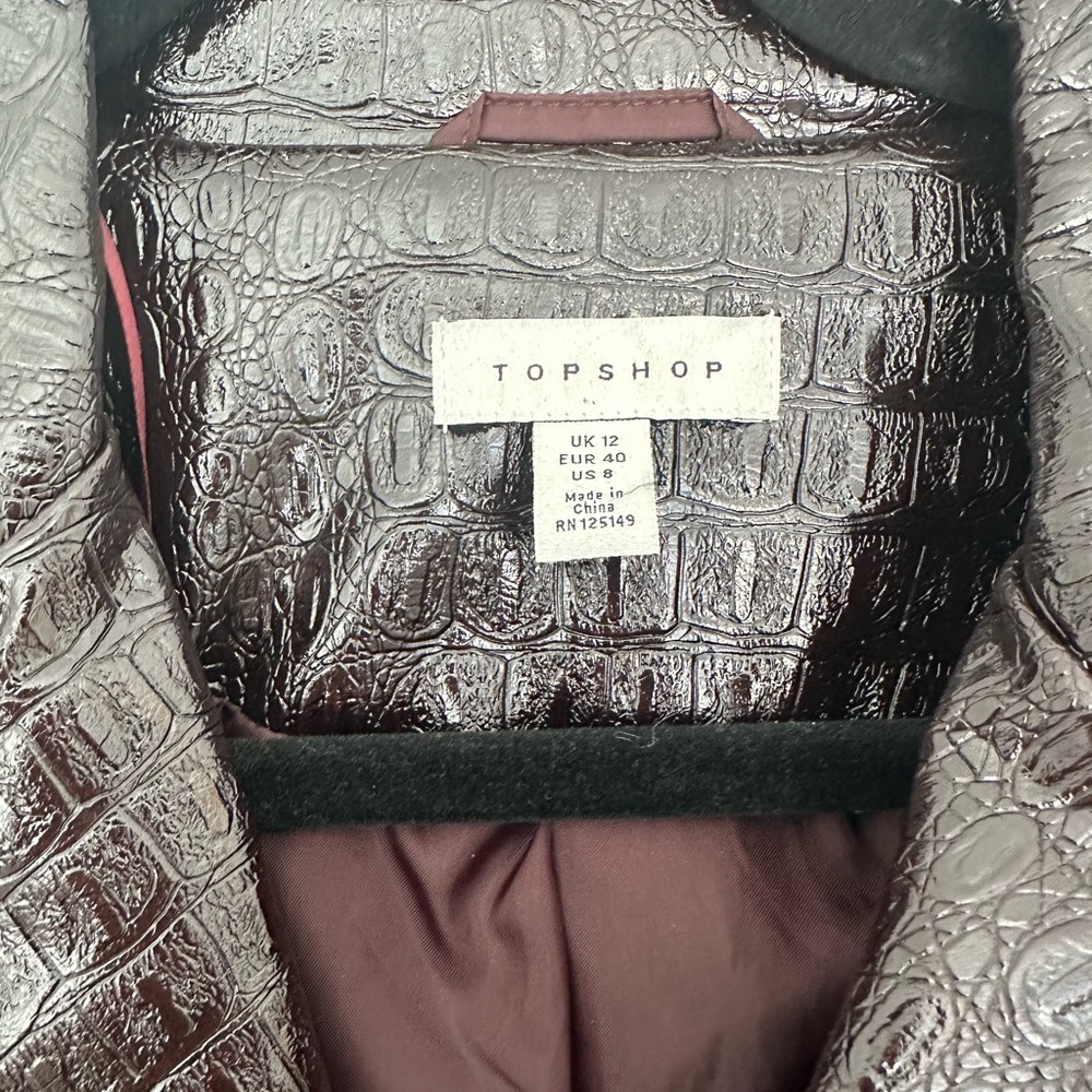 Topshop Dark Brown Croc-Embossed Leather Jacket - Picture 2 of 6
